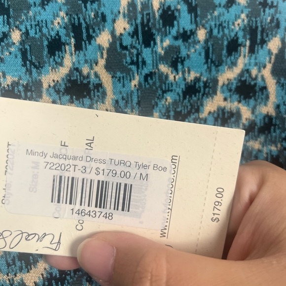 New Tyler Boe Mindy Jacquard Dress in turquoise blue crème size medium - Picture 8 of 11